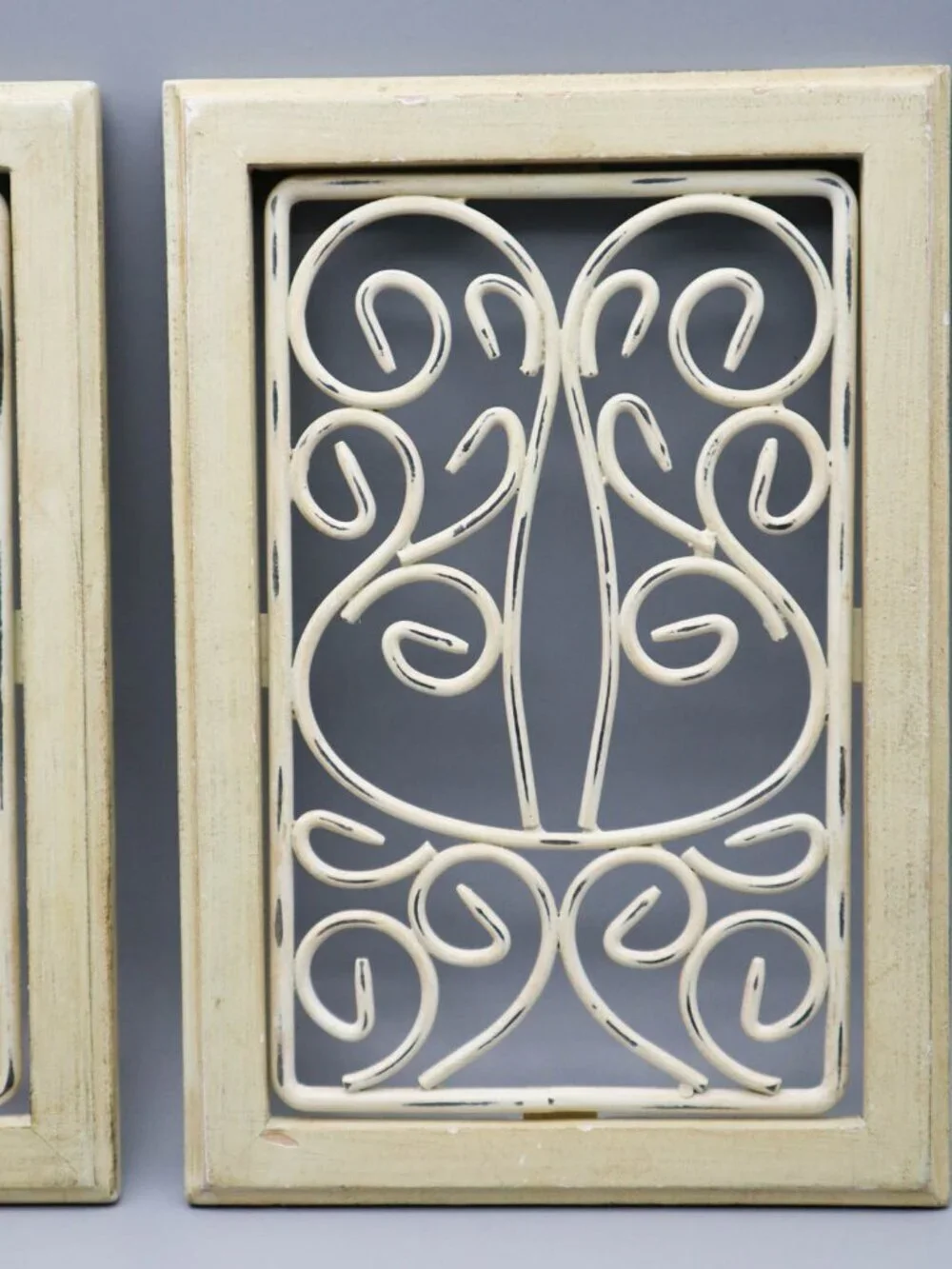 2 Wrought Iron & Wood Decorative Wall Decor Panels Plaques 10